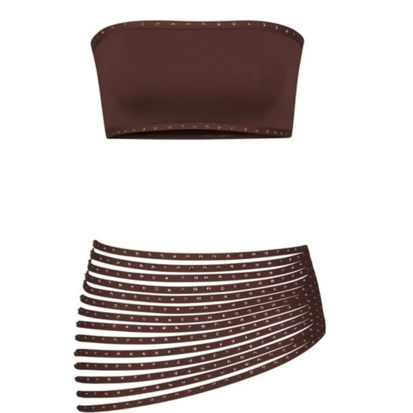 NWT SKIMS RHINESTONE SWIM SET IN COCOA - Picture 1 of 7